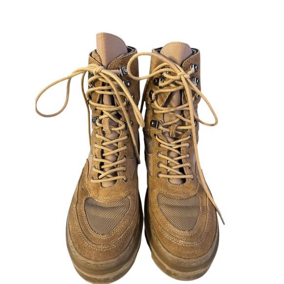 ZARA Combat Boots - Laced Split Leather Low Heel Ankle - Khaki Size 38 (US 7.5) - Picture 4 of 7